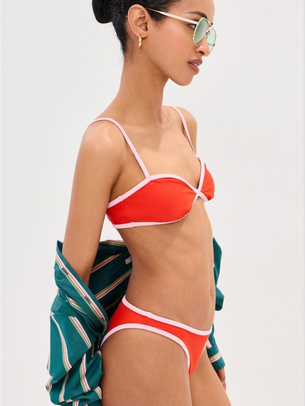 Le Bop Colorblock Bikini Top and bottom Clambake/Pink NEW M